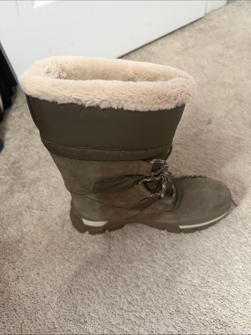 Timberland Tan  Winter Lace-Up Tall Boot with Cream Faux Fur Cuff  Waterproof
